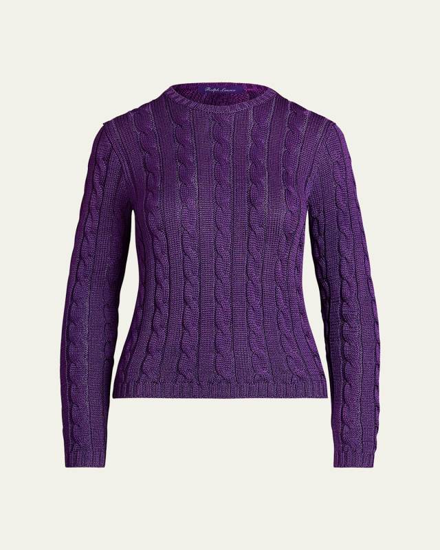 Cable-Knit Silk Crewneck Sweater
